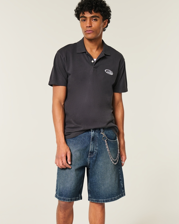 Baggy Denim Shorts, Light Wash Effect view 1