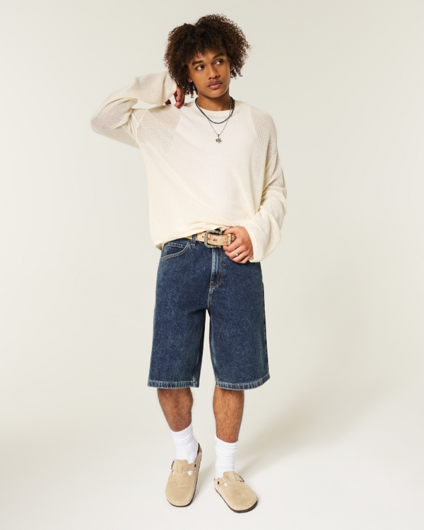 Dark Wash Super Baggy Denim Shorts, Dark view 2