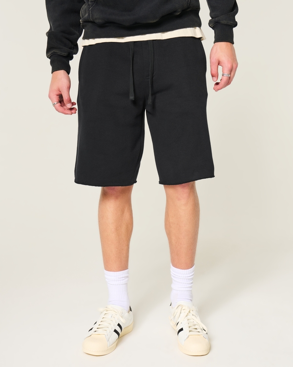 At-the-Knee Baggy Fleece Shorts, Black view 2
