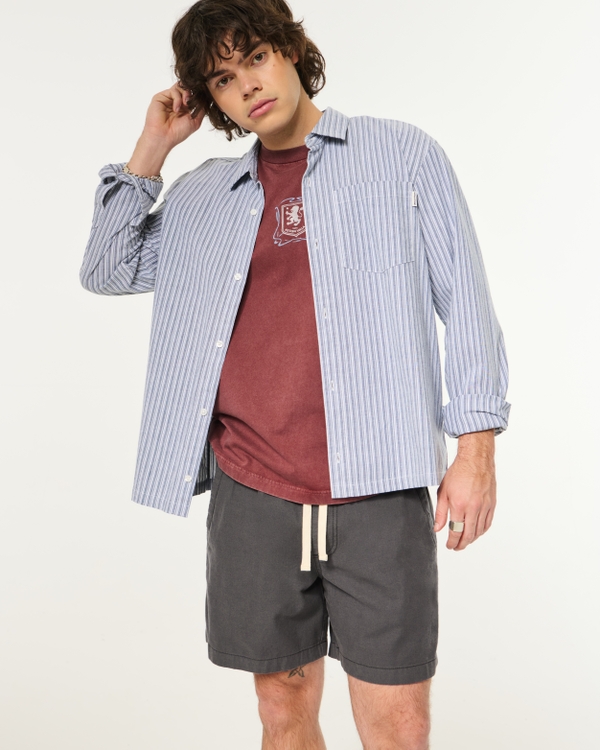 Mid-Thigh Linen-Blend Pull-On Shorts, Charcoal view 1