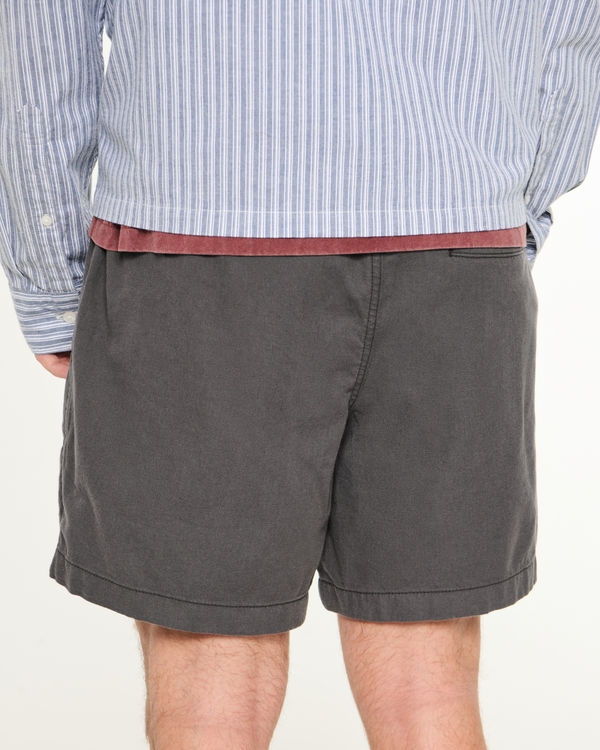 Mid-Thigh Linen-Blend Pull-On Shorts, Charcoal view 2