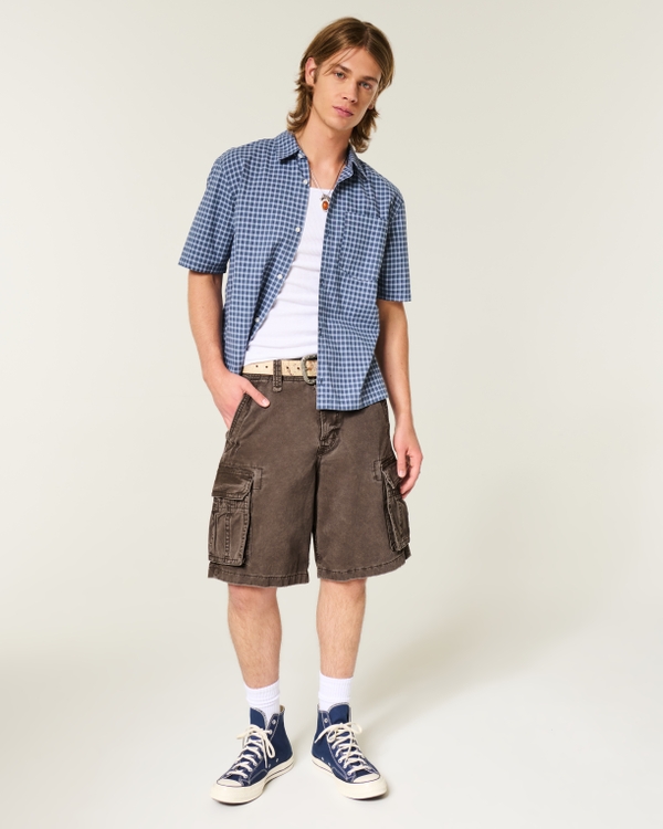 Baggy Cargo Shorts, Dark Brown view 1