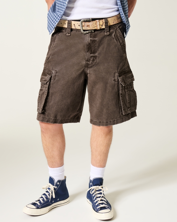 Baggy Cargo Shorts, Dark Brown view 2