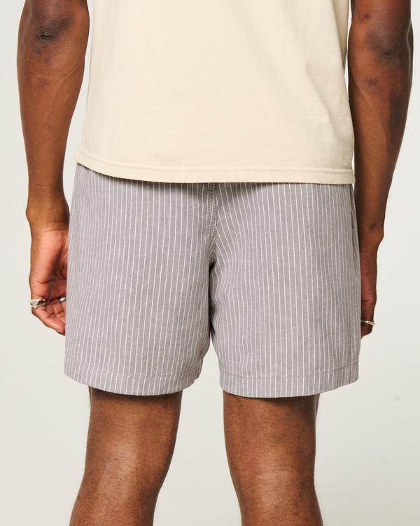 Mid-Thigh Linen-Blend Pull-On Shorts, Brown Stripe view 2