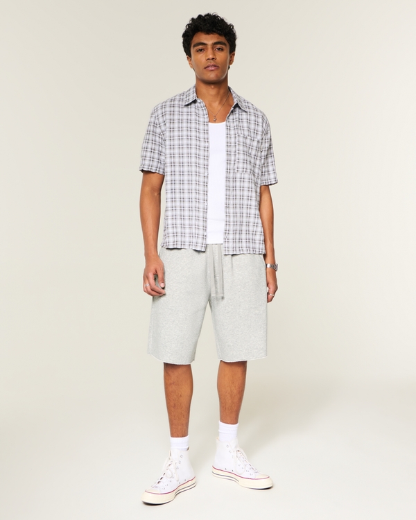 At-the-Knee Baggy Fleece Shorts, Heather Gray view 1