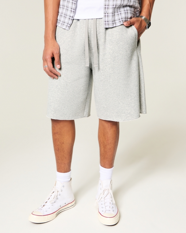 At-the-Knee Baggy Fleece Shorts, Heather Gray view 2