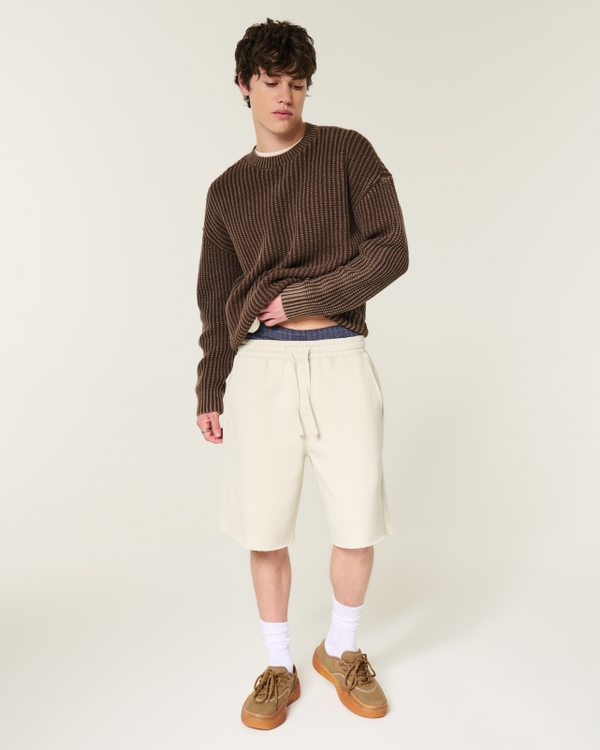 At-the-Knee Baggy Fleece Shorts, Light Gray view 1