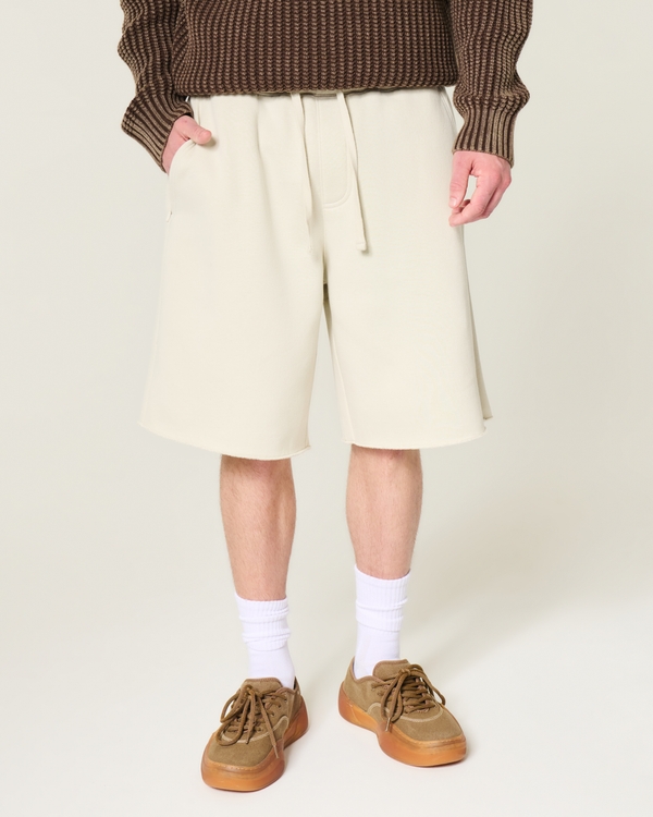 At-the-Knee Baggy Fleece Shorts, Light Gray view 2