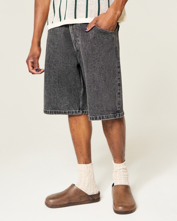 Dragon Graphic Baggy Jean Shorts, Black view 2