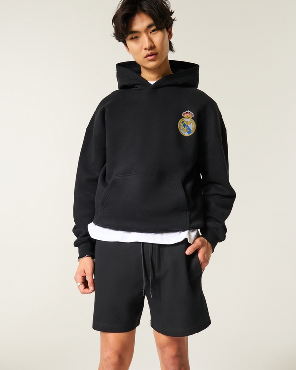 Mid-Thigh Cooling Fleece Shorts, Black view 1