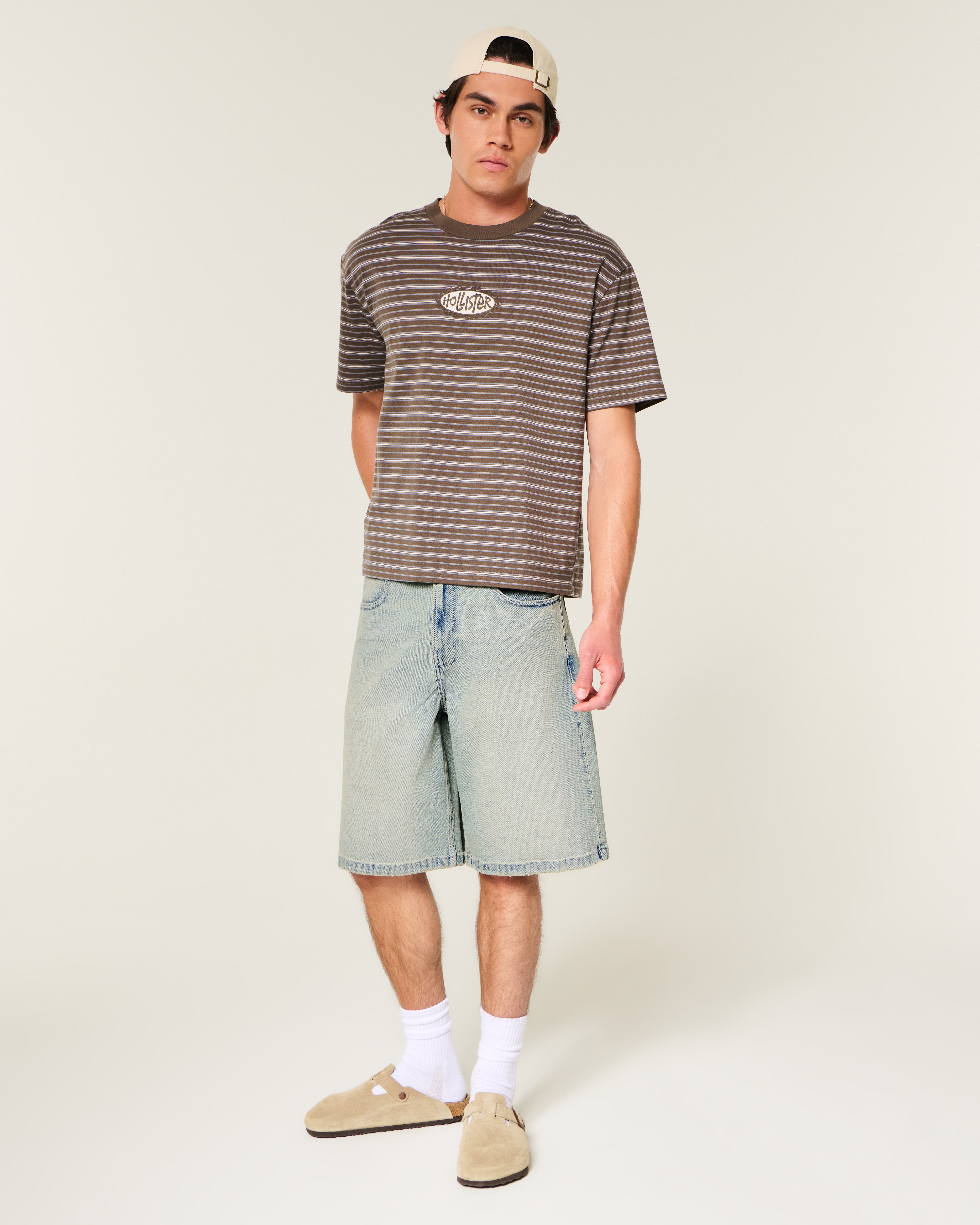 Light Wash Spider Web Embroidered Super Baggy Jean Shorts