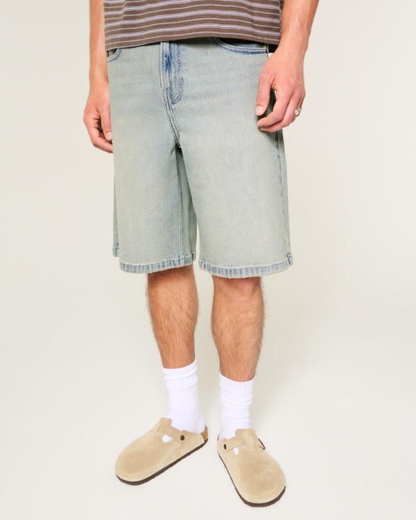 Light Wash Spider Web Embroidered Super Baggy Jean Shorts, Medium Wash view 2