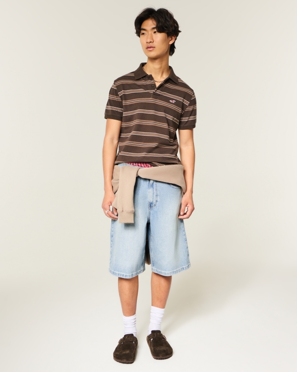 Light Wash Super Baggy Jean Shorts, Medium view 1