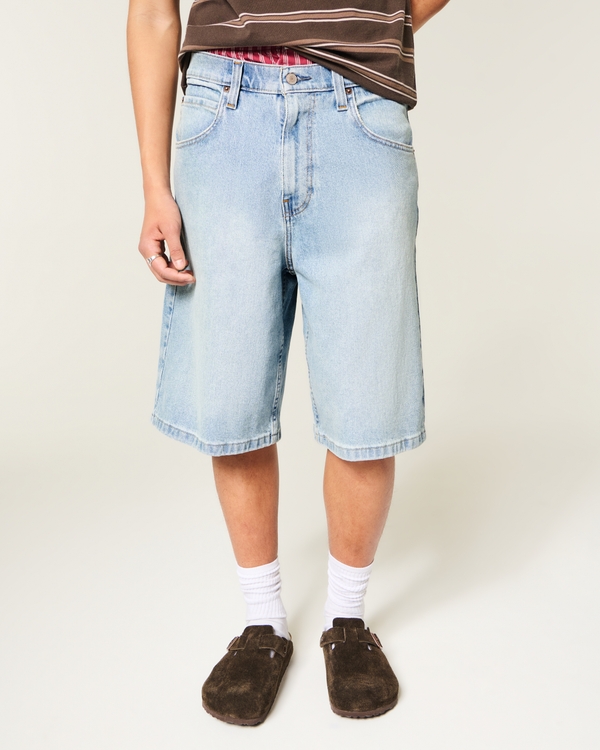 Light Wash Super Baggy Jean Shorts, Medium view 2