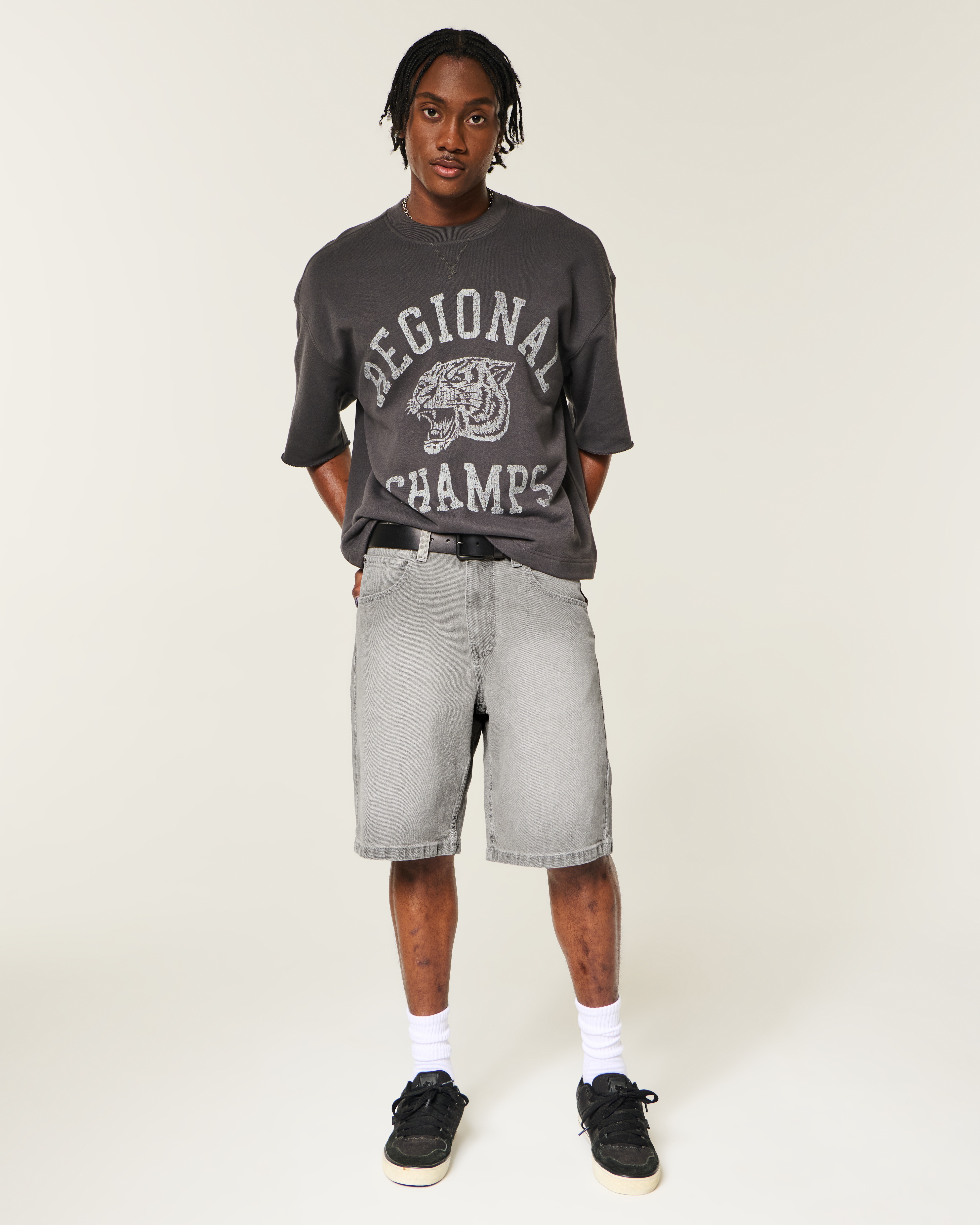 Grey Baggy Jean Shorts