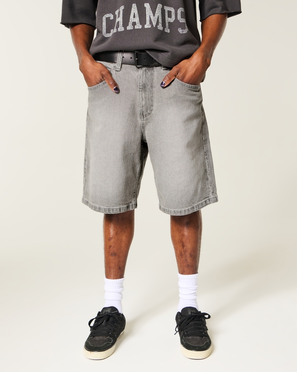 Grey Baggy Jean Shorts, Washed Gray view 2