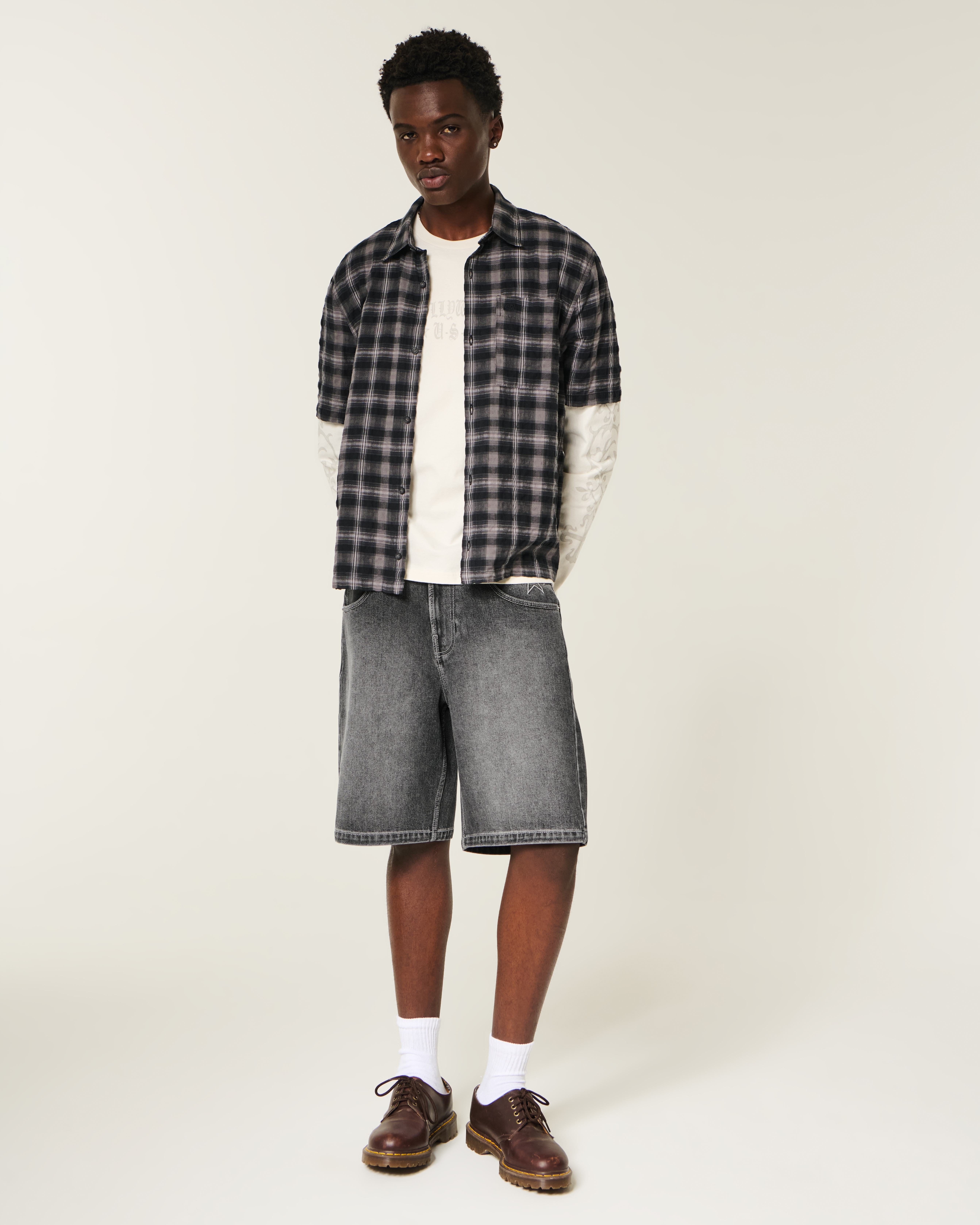 Star Embroidery Baggy Jean Shorts