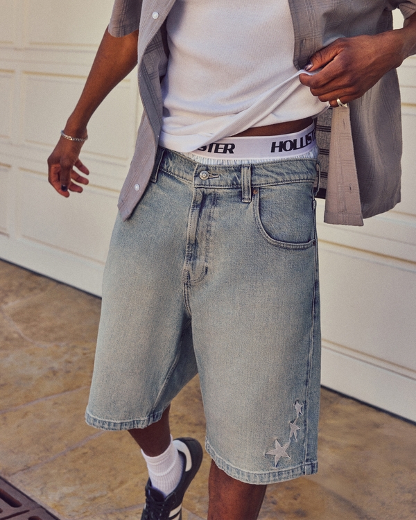 Star Embroidery Baggy Jean Shorts, Medium view 1