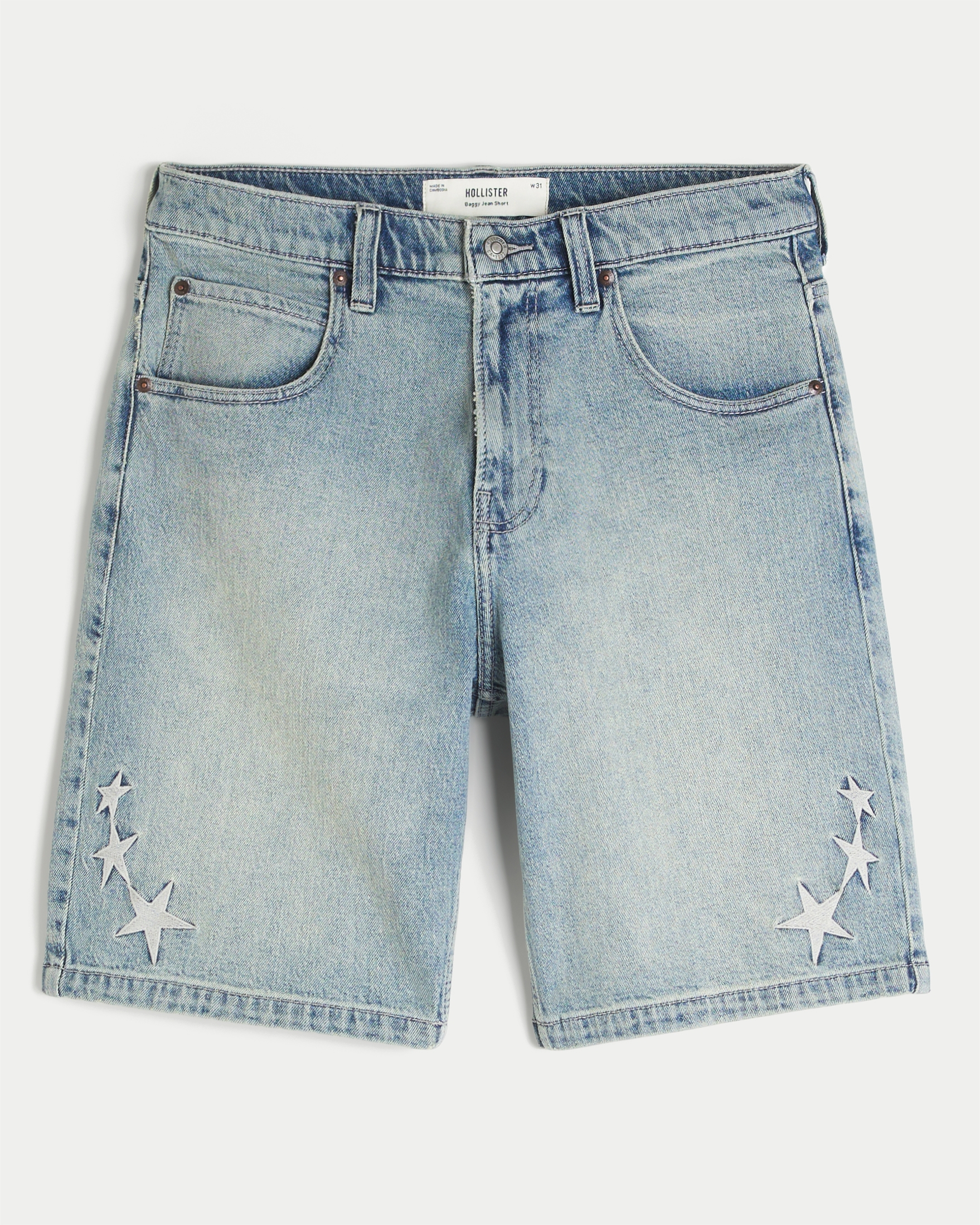 Star Embroidery Baggy Jean Shorts