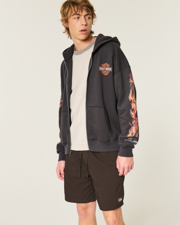Above-the-Knee Star Applique Baggy Fleece Shorts, Dark Brown view 1