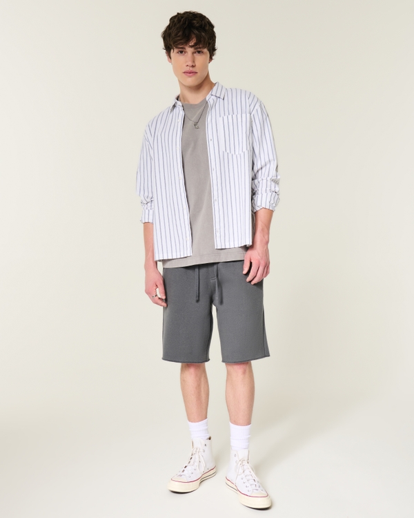 At-the-Knee Baggy Fleece Shorts, Dark Gray view 1