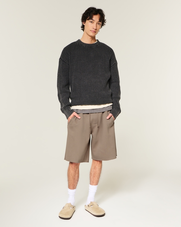 At-the-Knee Baggy Fleece Shorts, Light Brown view 1