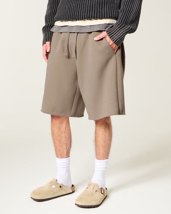 At-the-Knee Baggy Fleece Shorts, Light Brown view 2