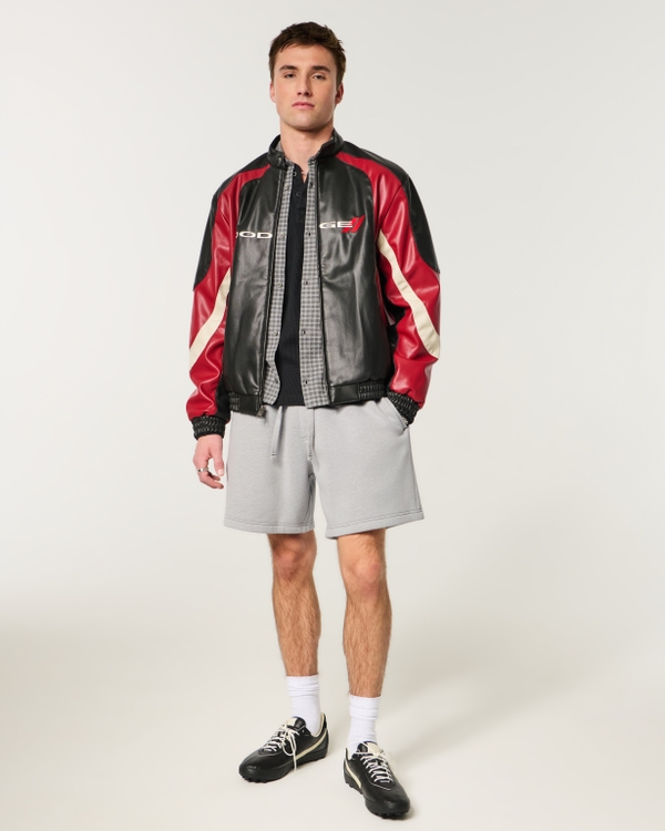 Above-the-Knee Cyber Sigilism Graphic Baggy Fleece Shorts, Heather Gray view 1