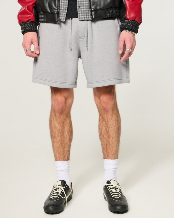 Above-the-Knee Cyber Sigilism Graphic Baggy Fleece Shorts, Heather Gray view 2