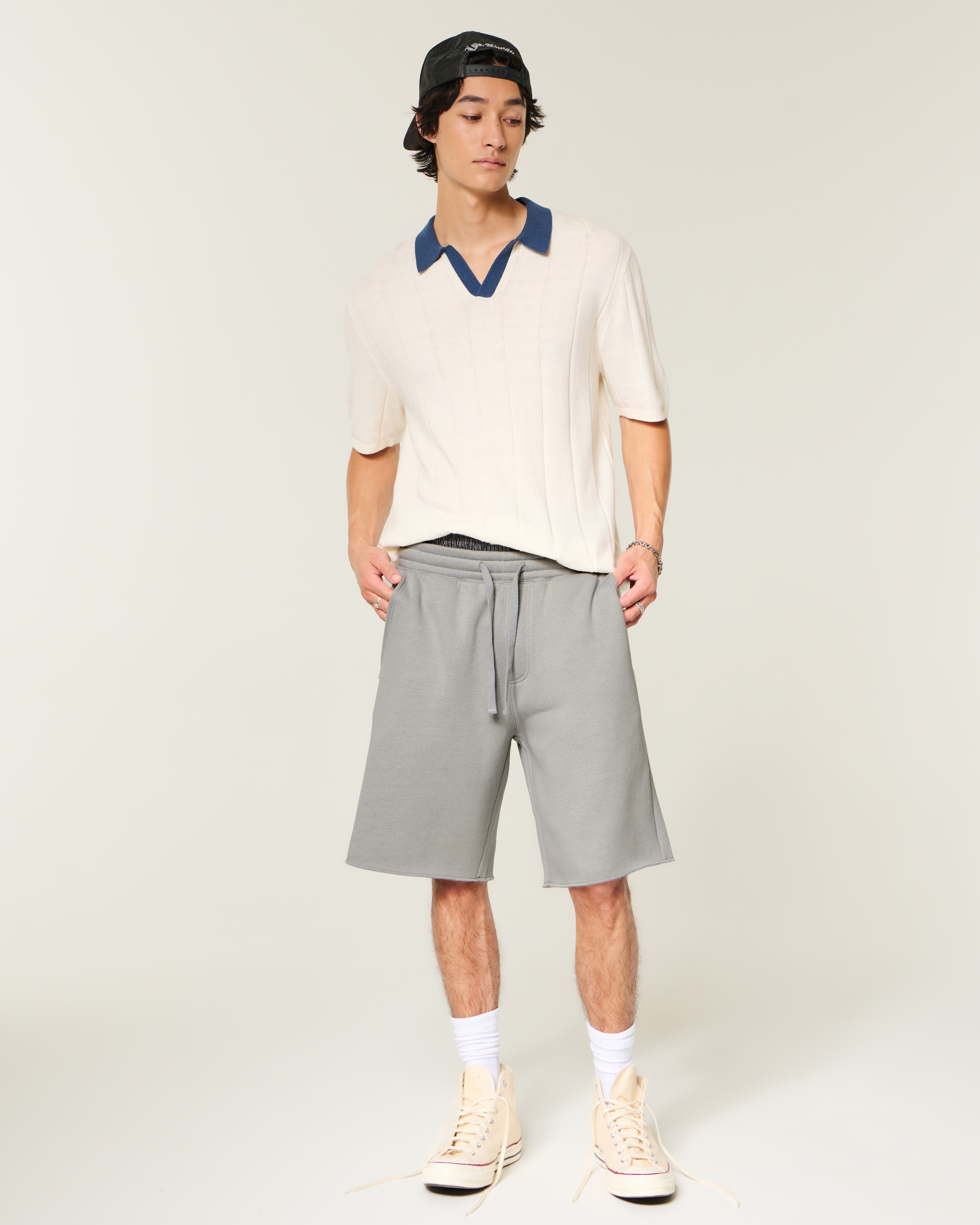 At-the-Knee Snake Embroidery Baggy Fleece Shorts