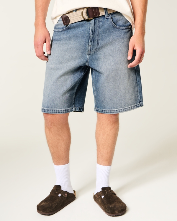 Logo Embroidery Baggy Jean Shorts, Medium view 2