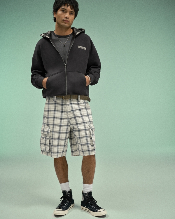 Plaid Cargo Shorts, Cream Plaid view 1