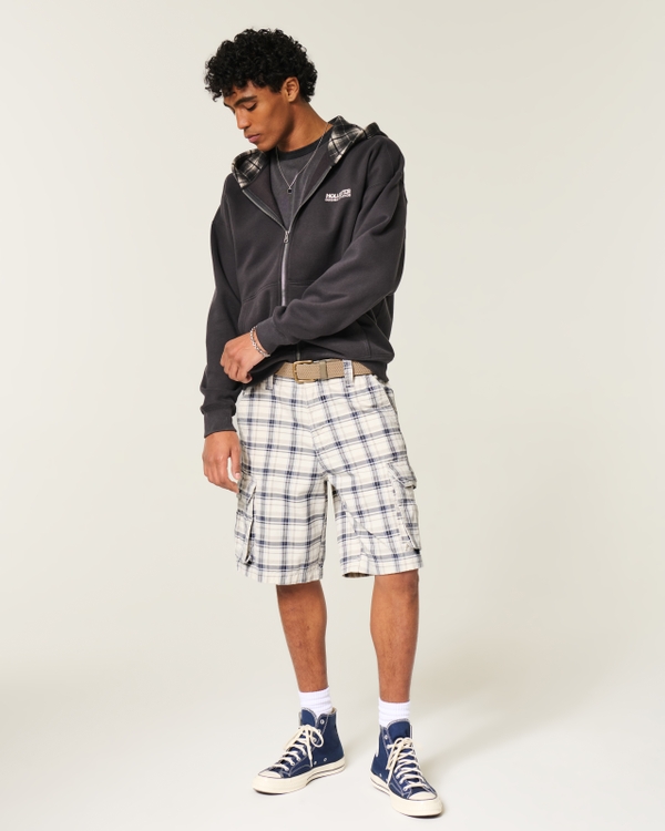 Plaid Cargo Shorts, Cream Plaid view 2