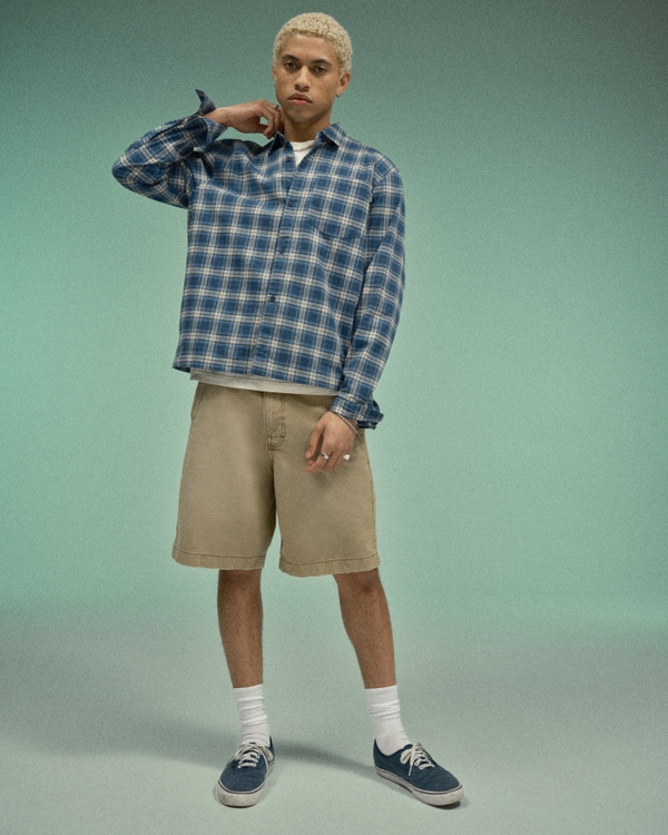 Twill Baggy Shorts, Khaki view 1