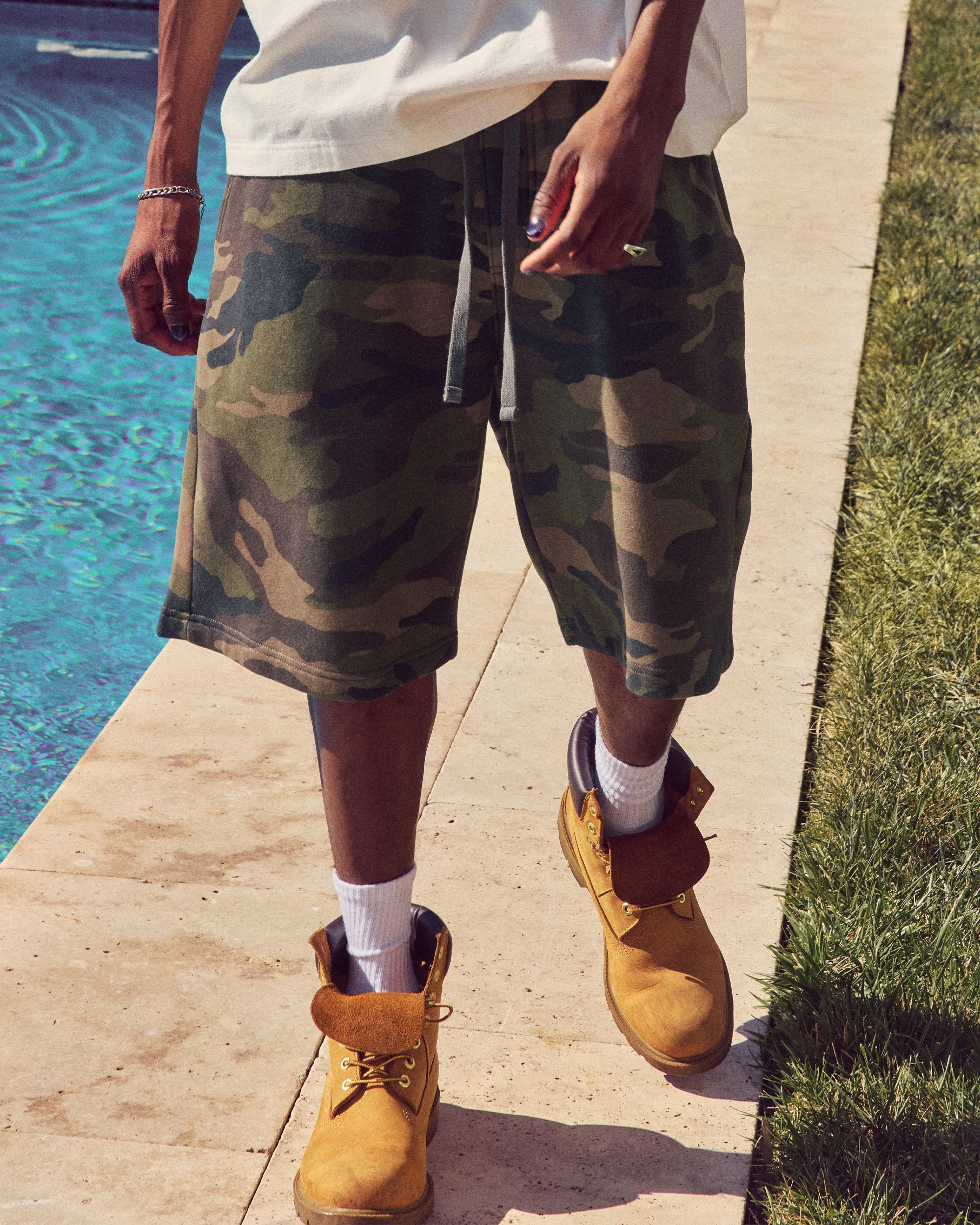 At-the-Knee Camo Baggy Fleece Shorts