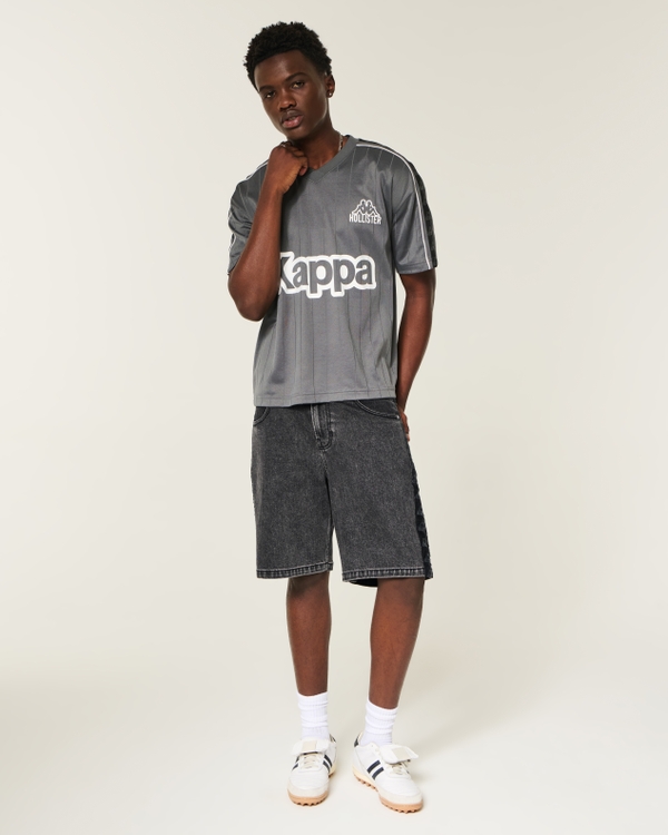 Hollister + Kappa Black Baggy Jean Shorts, Black view 1