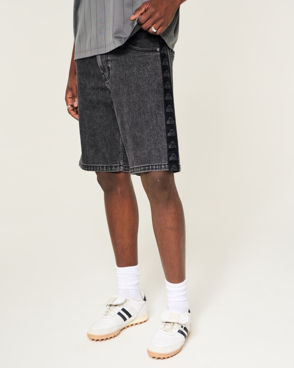Hollister + Kappa Black Baggy Jean Shorts, Black view 2