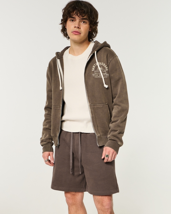 Above-the-Knee Baggy Fleece Shorts, Dark Brown view 1
