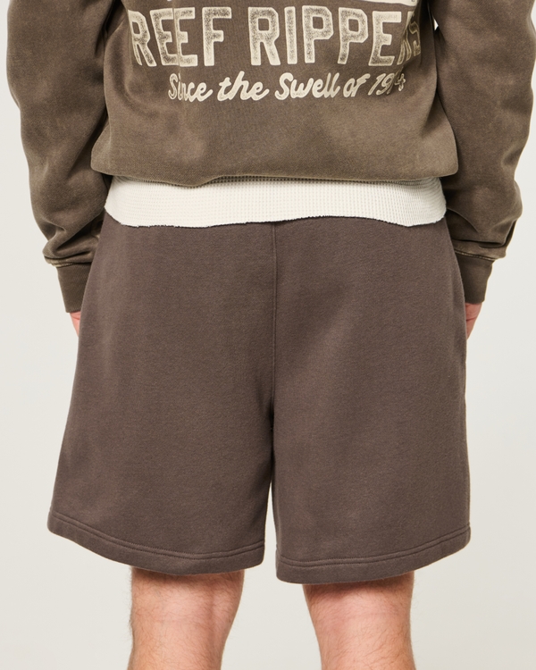 Above-the-Knee Baggy Fleece Shorts, Dark Brown view 2