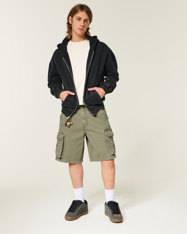 Baggy Cargo Shorts, Olive view 1