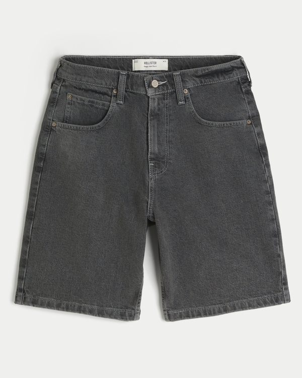 Cybercigilism Graphic Baggy Jean Shorts, Washed Black view 1