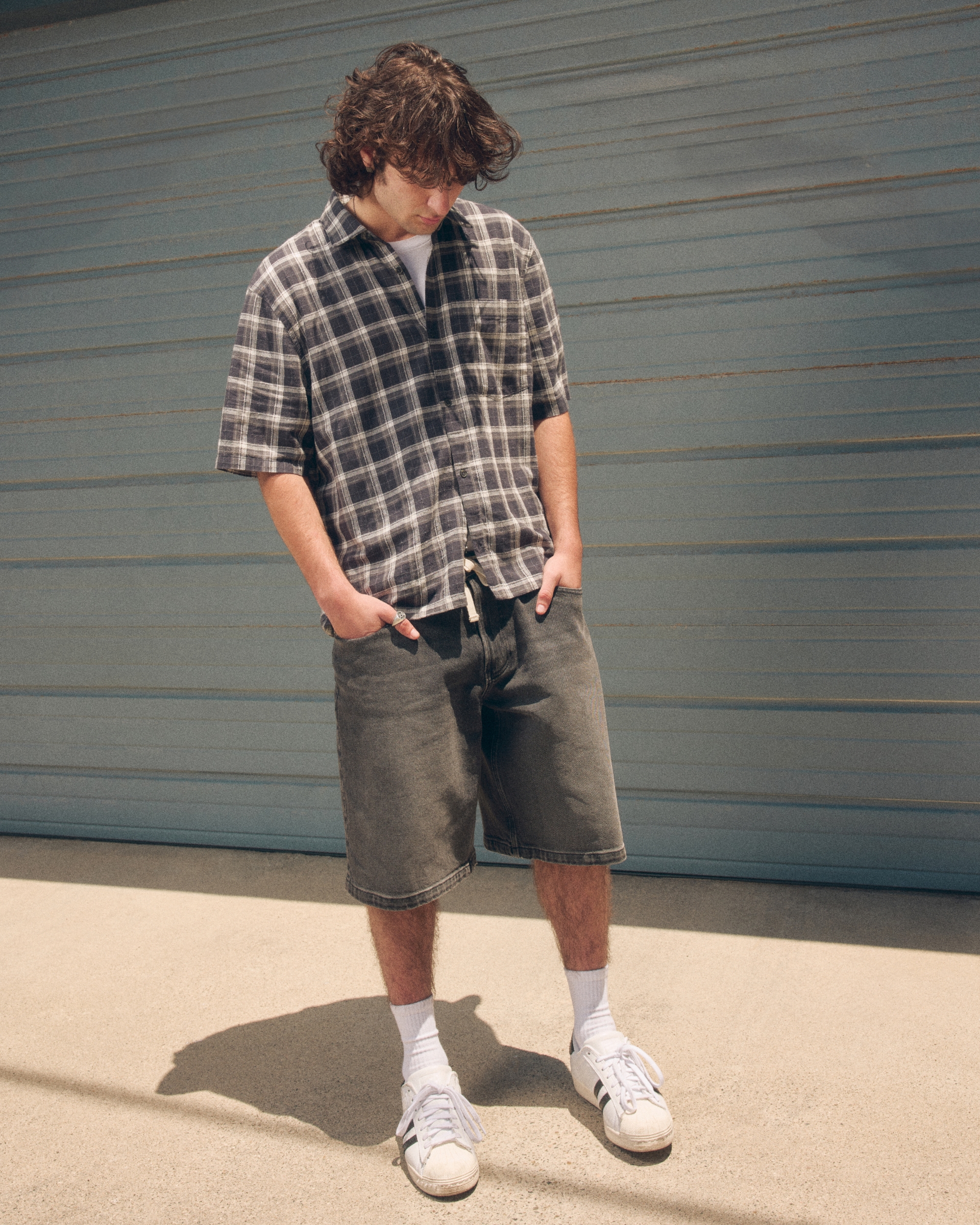 Low-Rise Drawstring Waist Baggy Jean Shorts