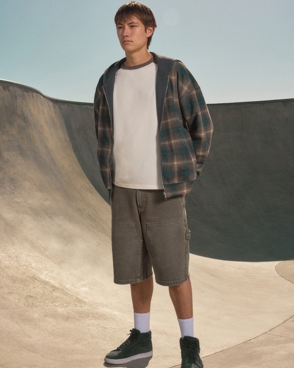 Low-Rise Baggy Jean Shorts, Washed Brown view 1