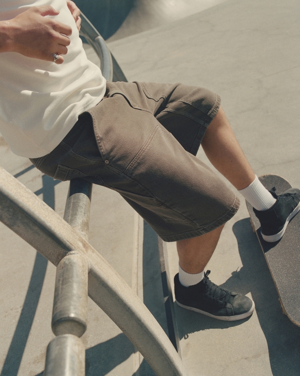 Low-Rise Baggy Jean Shorts, Washed Brown view 2