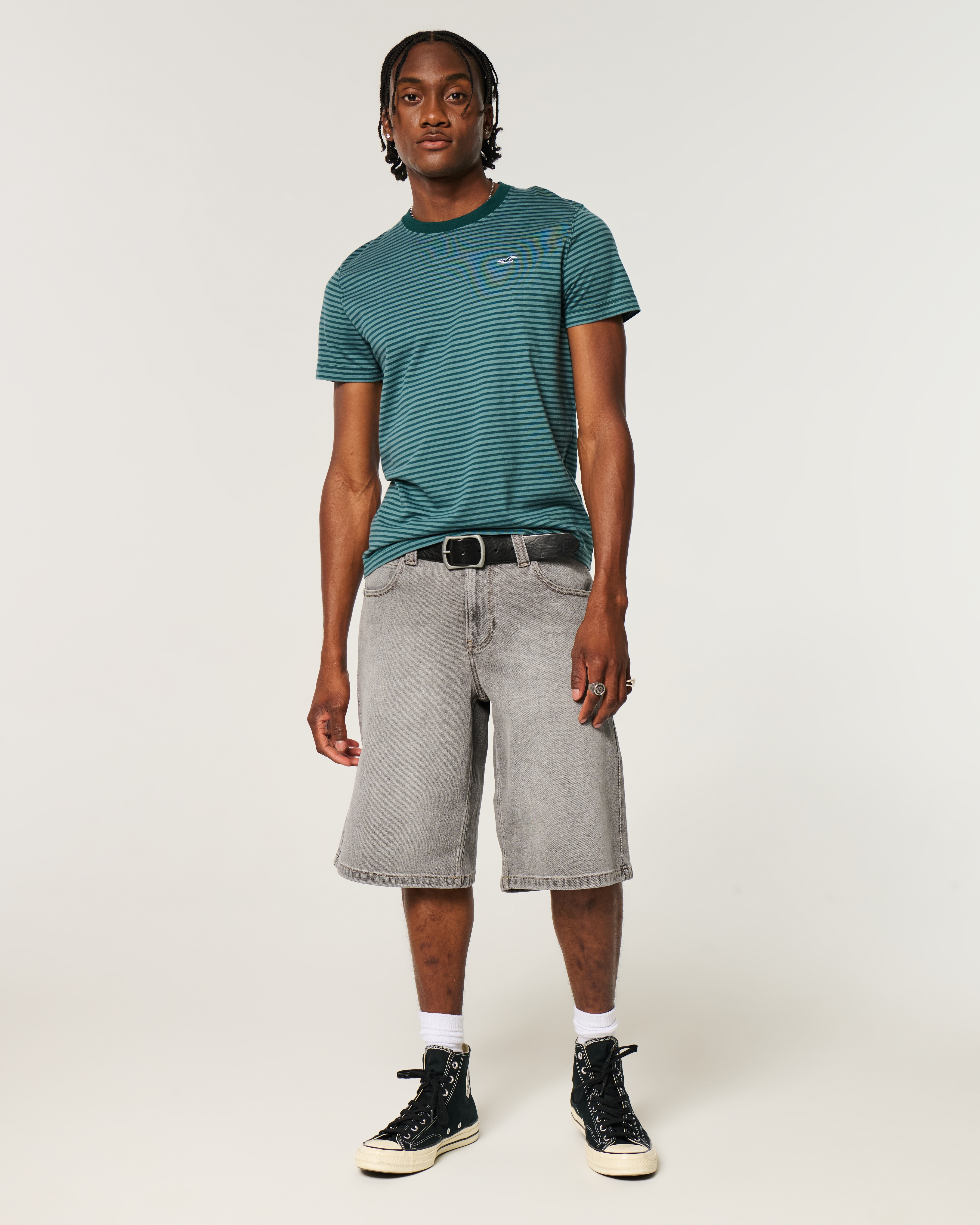 Low-Rise Logo Embroidery Baggy Jean Shorts