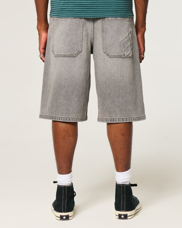 Men's Low-Rise Light Wash Graphic Baggy Jean Shorts | Men's