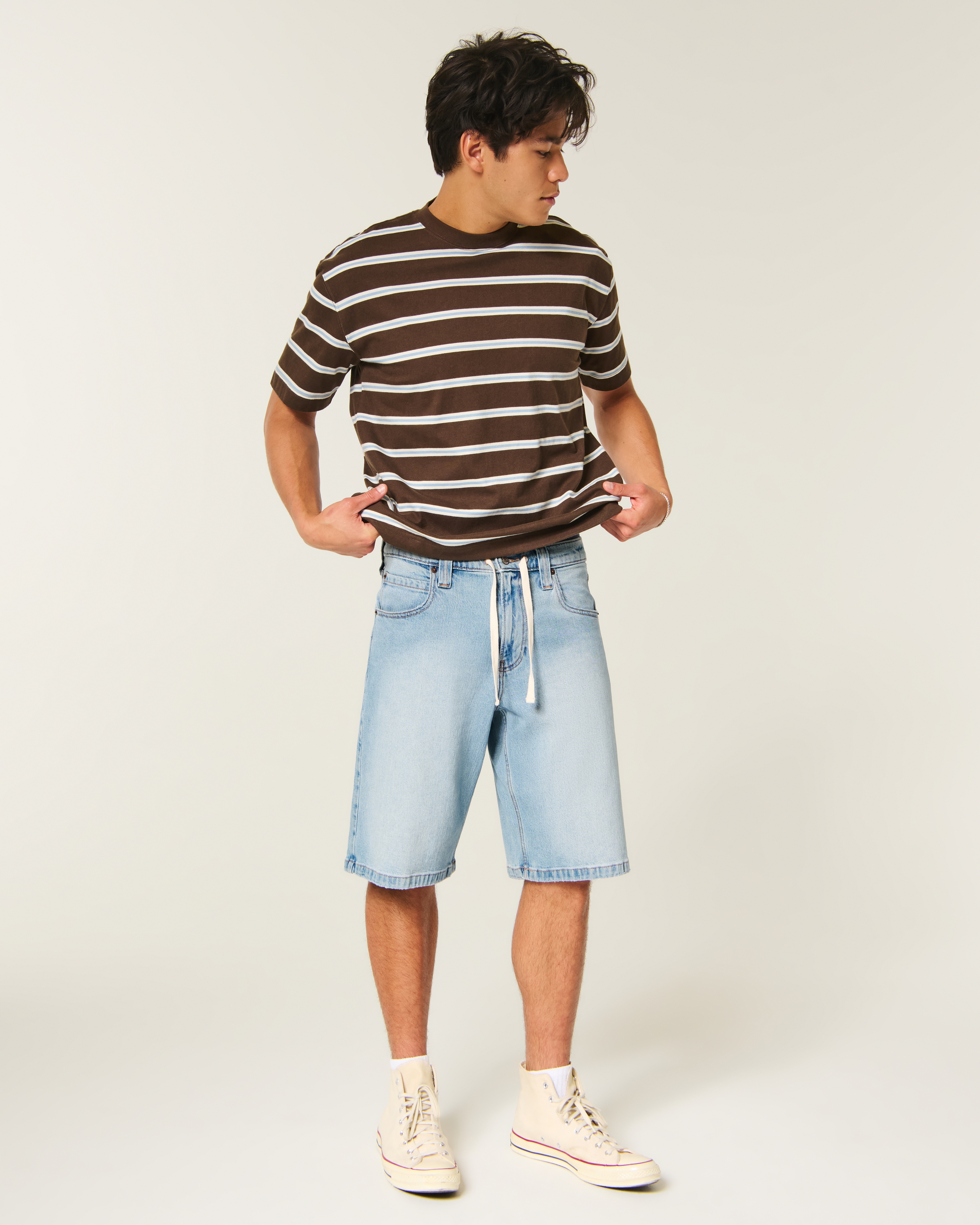 Low-Rise Drawstring Waist Baggy Jean Shorts