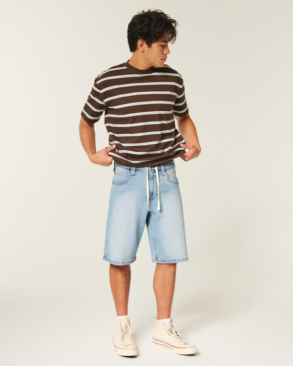 Low Rise Jeans-Shorts mit Kordelzug und weitem Bein, Helle Waschung view 1