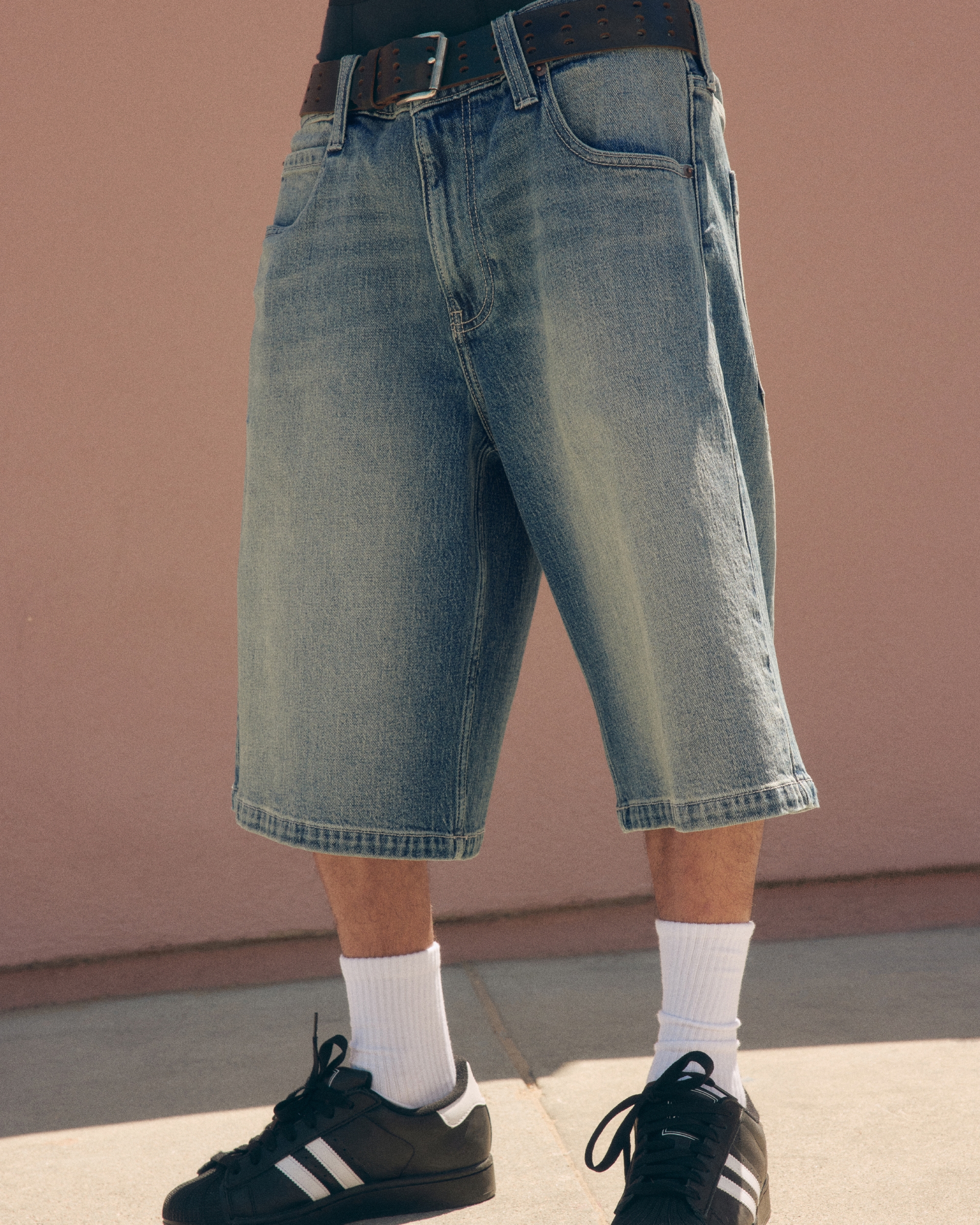 Low-Rise Logo Embroidery Baggy Jean Shorts