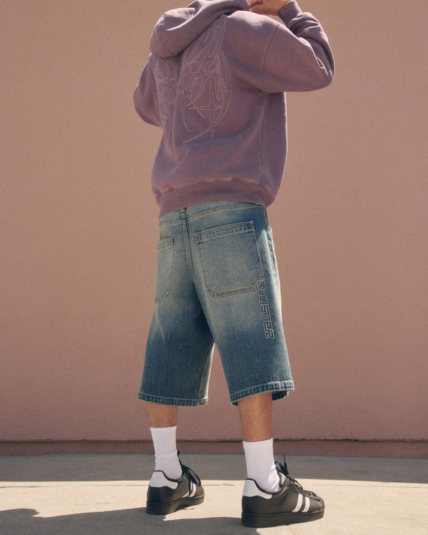 Low-Rise Logo Embroidery Baggy Jean Shorts, Medium view 2